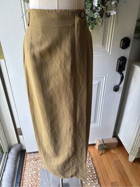 Vintage Y2K Liz Claiborne Linen Silk Olive-Tone High Waist Pencil Skirt